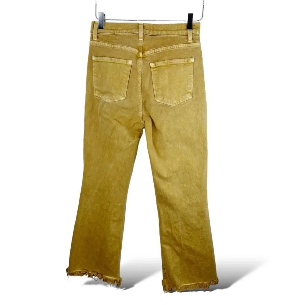 J Brand Julia Frayed-Hem Flared-Leg Cotton Blend‎ Jeans in Litho Gold Sz 26